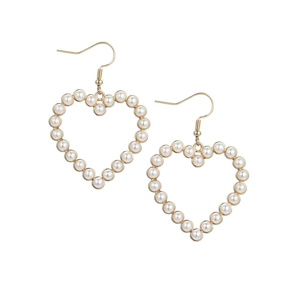 HEART SHAPED FAUX PEARL DANGLE EARRINGS